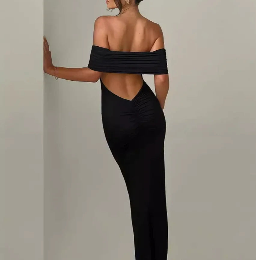 Backless Solid Color Party Beach Dress