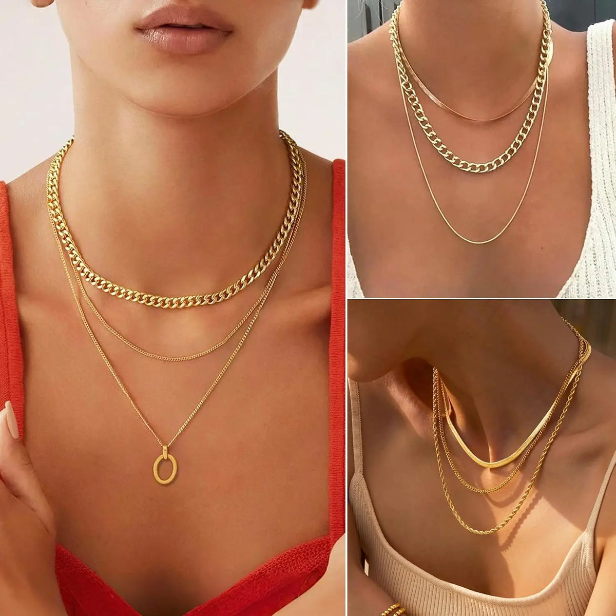 Gold Alloy Jewelry Set 7 Necklaces 17 Bracelets 5 Hoop Earrings 15 Stud Earrings 24 Knuckle Rings Gift