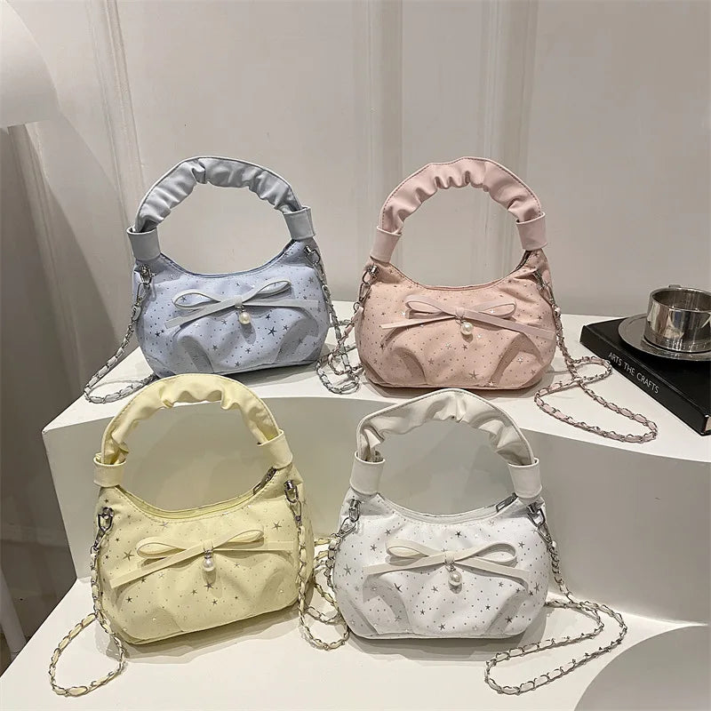 Sweet Cool Crescent Handbag Embroidery Bow