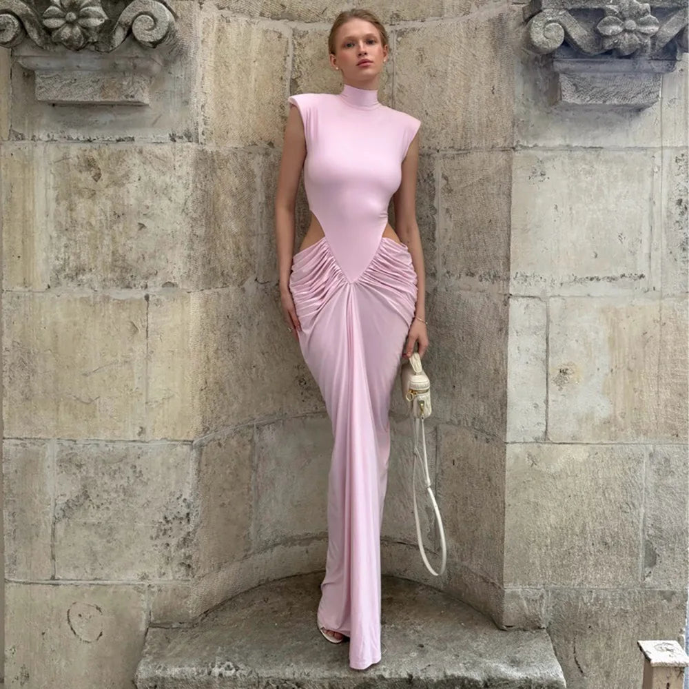 Cutout Ruched Long Gown Sexy Evening Gala Outfit