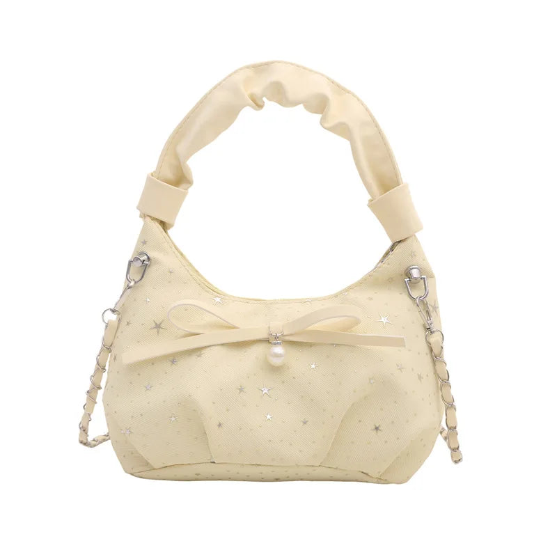 Sweet Cool Crescent Handbag Embroidery Bow