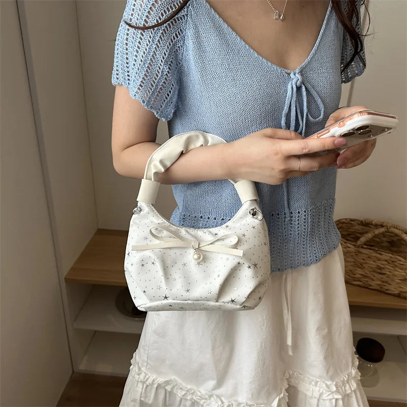 Sweet Cool Crescent Handbag Embroidery Bow