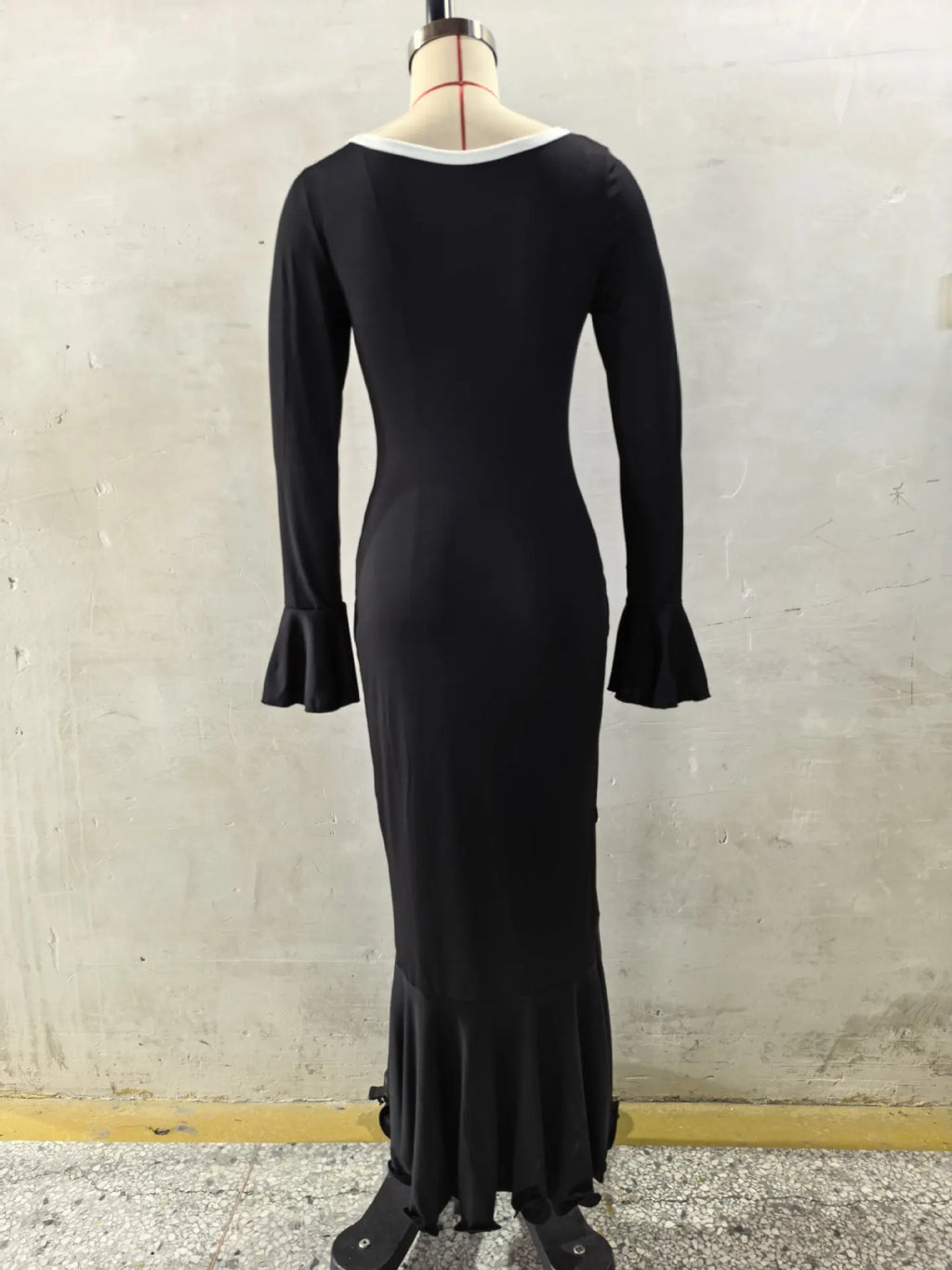 Sexy V-Neck Flared Sleeve Ruffle Split  Floor-Length Dress