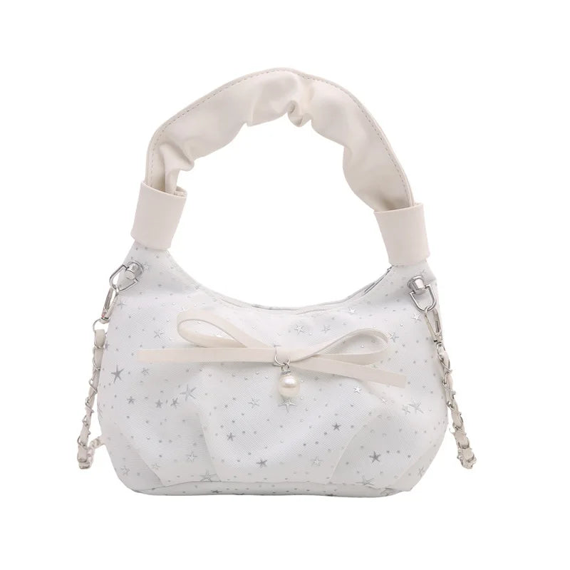 Sweet Cool Crescent Handbag Embroidery Bow