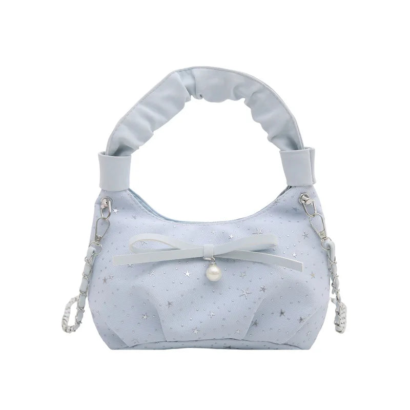 Sweet Cool Crescent Handbag Embroidery Bow
