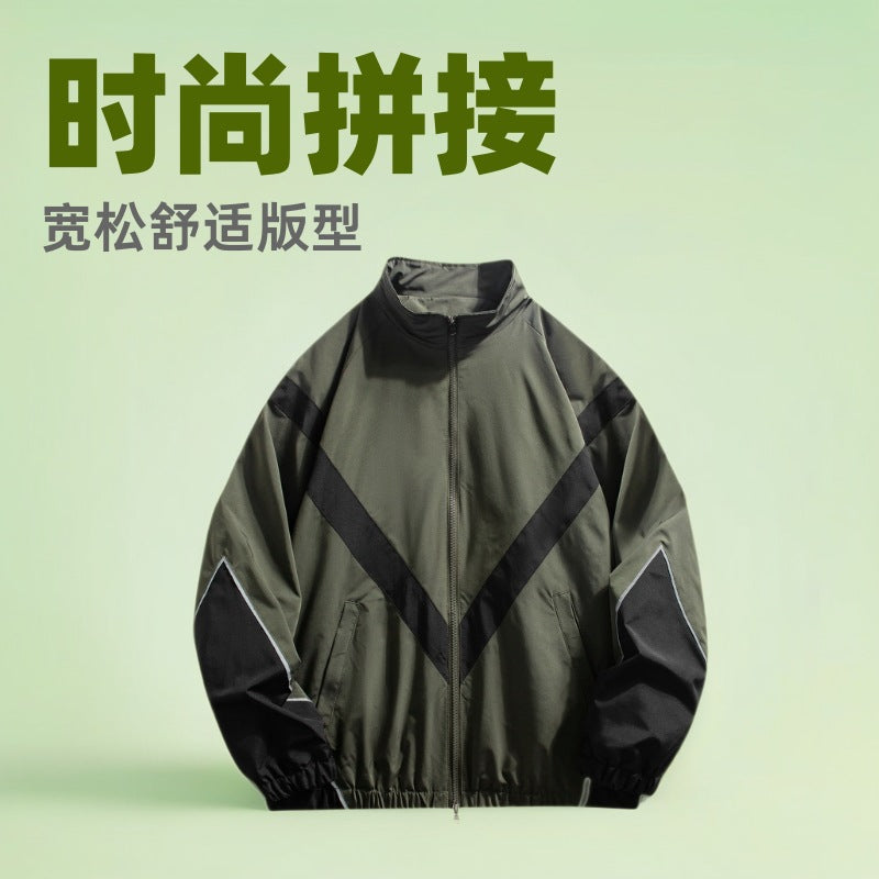 Reflective Patchwork Stand-Up Collar Jacket Spring and Autumn Loose Sports Casual Jacket for Men