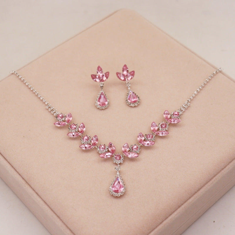 Crystal Amethyst Necklace Earrings suit  Bridal Accessories High-end Sense
