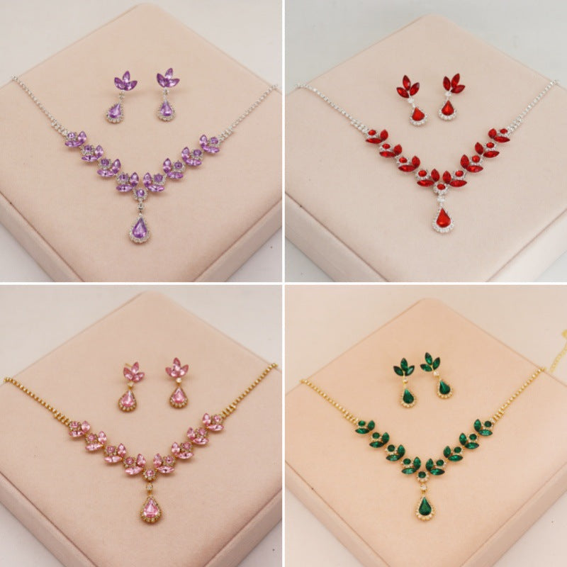 Crystal Amethyst Necklace Earrings suit  Bridal Accessories High-end Sense