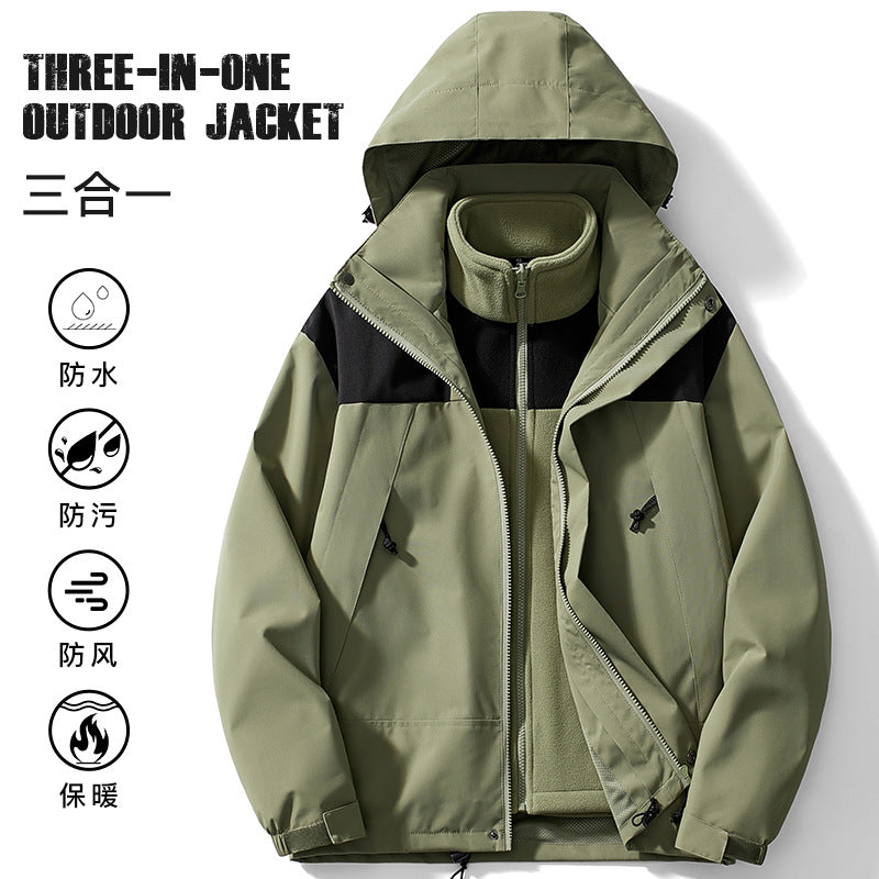 Three-In-One Windproof Mountaineering Jacket Winter Fashion Jacket with Stand Collar