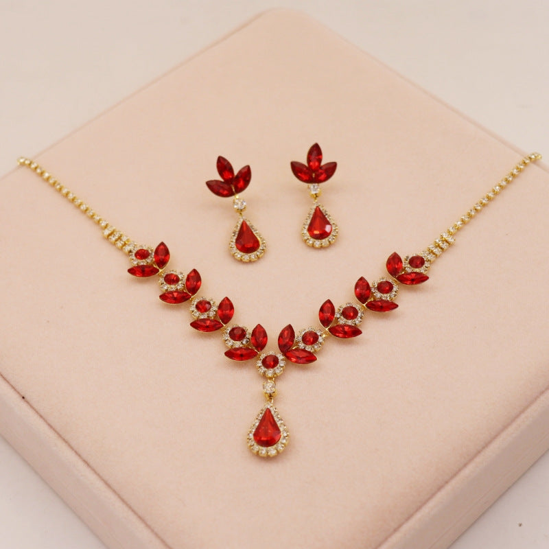 Crystal Amethyst Necklace Earrings suit  Bridal Accessories High-end Sense