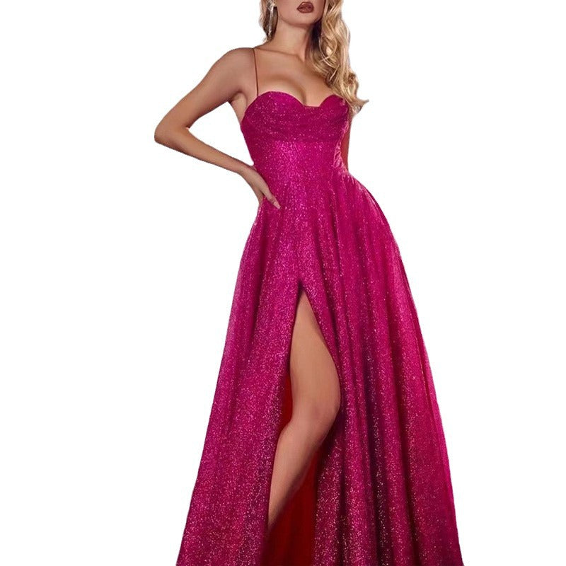New European and American Cross-Border Women's Long Skirt Sleeveless Tube Top Sprinkled with Gold Sexy Suspender Dress