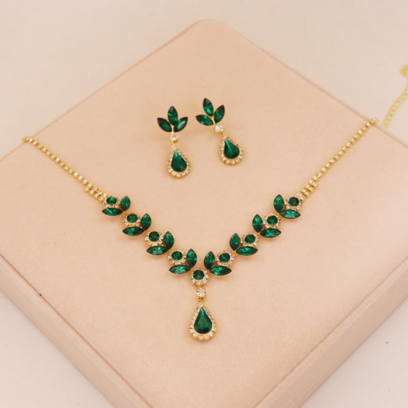 Crystal Amethyst Necklace Earrings suit  Bridal Accessories High-end Sense