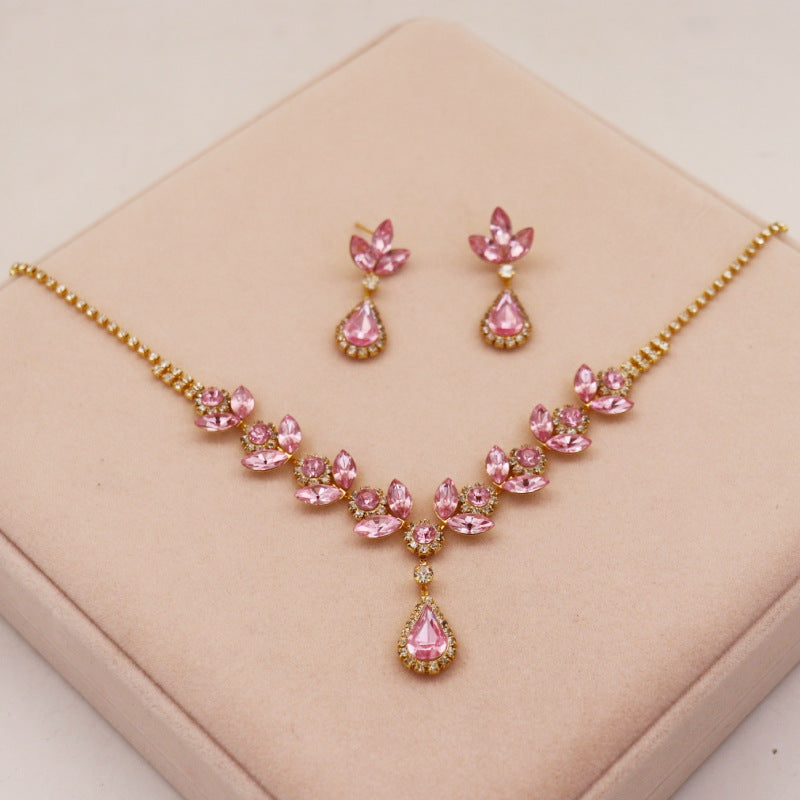 Crystal Amethyst Necklace Earrings suit  Bridal Accessories High-end Sense