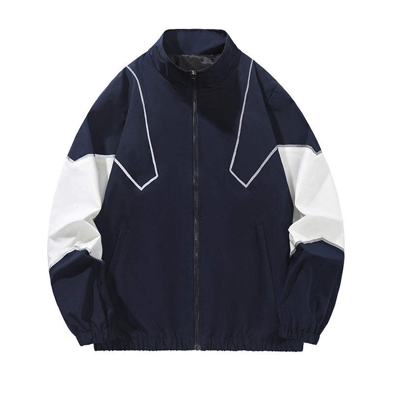 Reflective Patchwork Stand-Up Collar Jacket Spring and Autumn Loose Sports Casual Jacket for Men