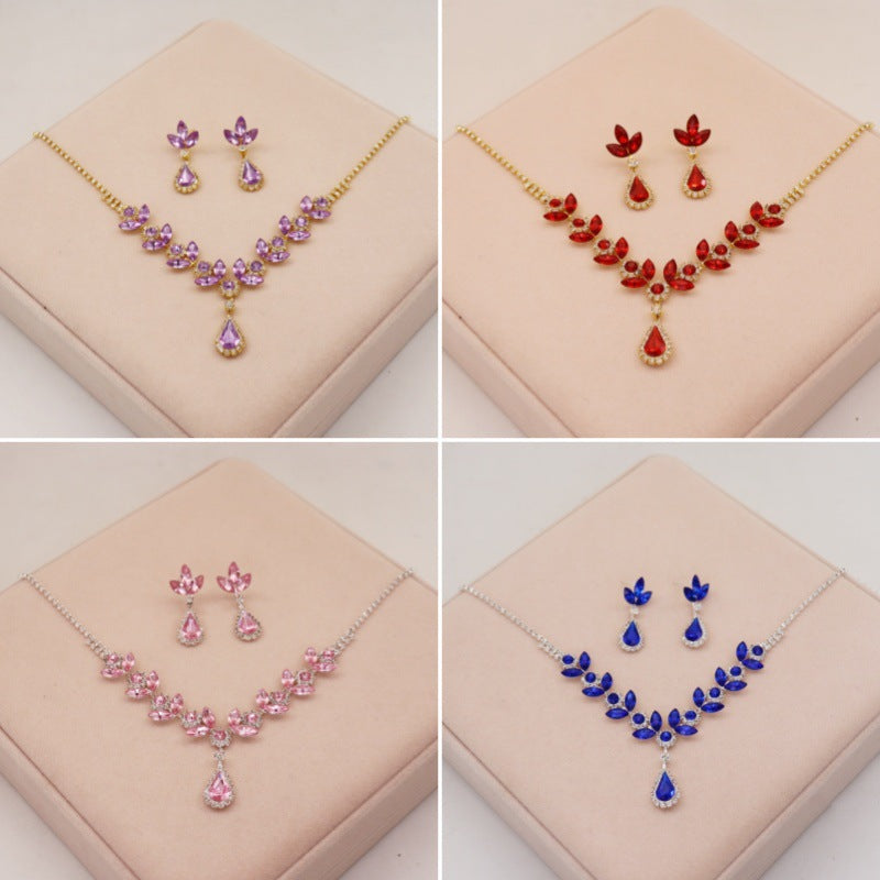 Crystal Amethyst Necklace Earrings suit  Bridal Accessories High-end Sense