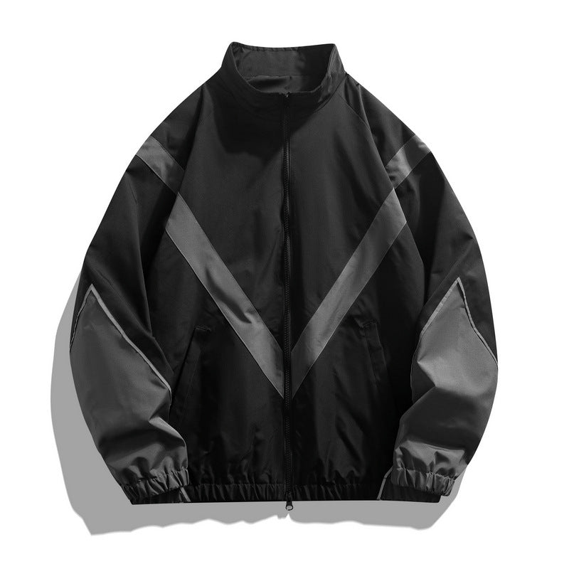 Reflective Patchwork Stand-Up Collar Jacket Spring and Autumn Loose Sports Casual Jacket for Men