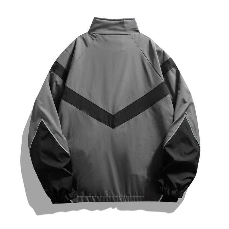 Reflective Patchwork Stand-Up Collar Jacket Spring and Autumn Loose Sports Casual Jacket for Men
