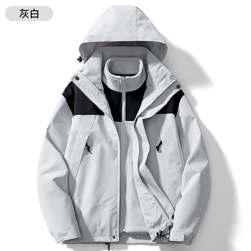 Three-In-One Windproof Mountaineering Jacket Winter Fashion Jacket with Stand Collar