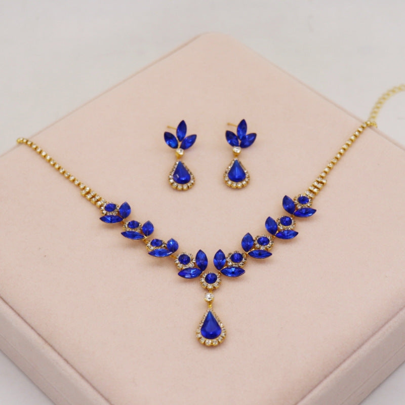 Crystal Amethyst Necklace Earrings suit  Bridal Accessories High-end Sense
