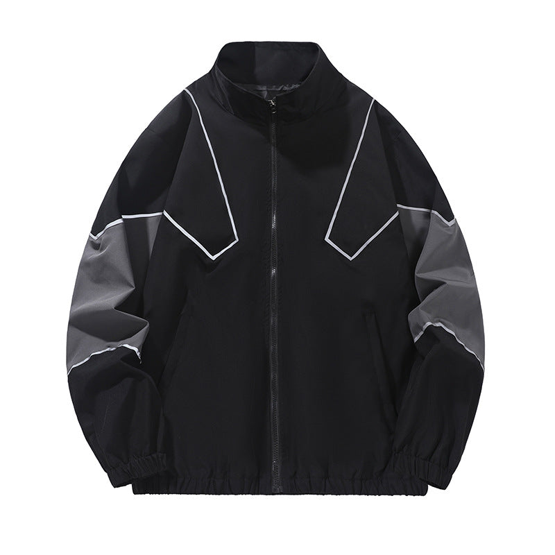 Reflective Patchwork Stand-Up Collar Jacket Spring and Autumn Loose Sports Casual Jacket for Men