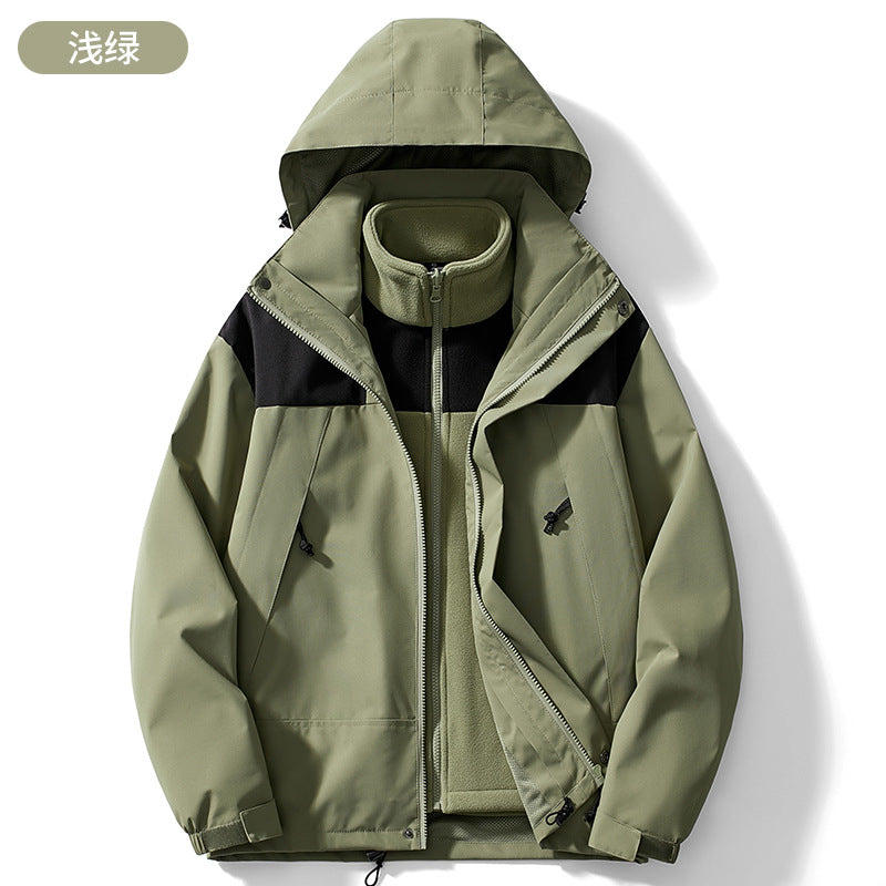 Three-In-One Windproof Mountaineering Jacket Winter Fashion Jacket with Stand Collar