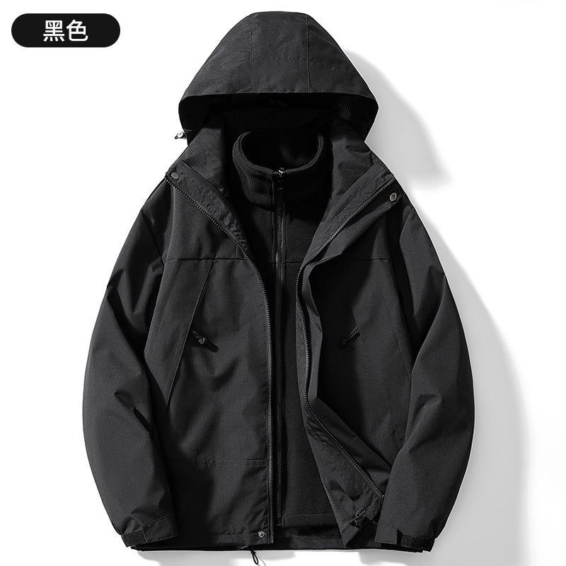 Three-In-One Windproof Mountaineering Jacket Winter Fashion Jacket with Stand Collar