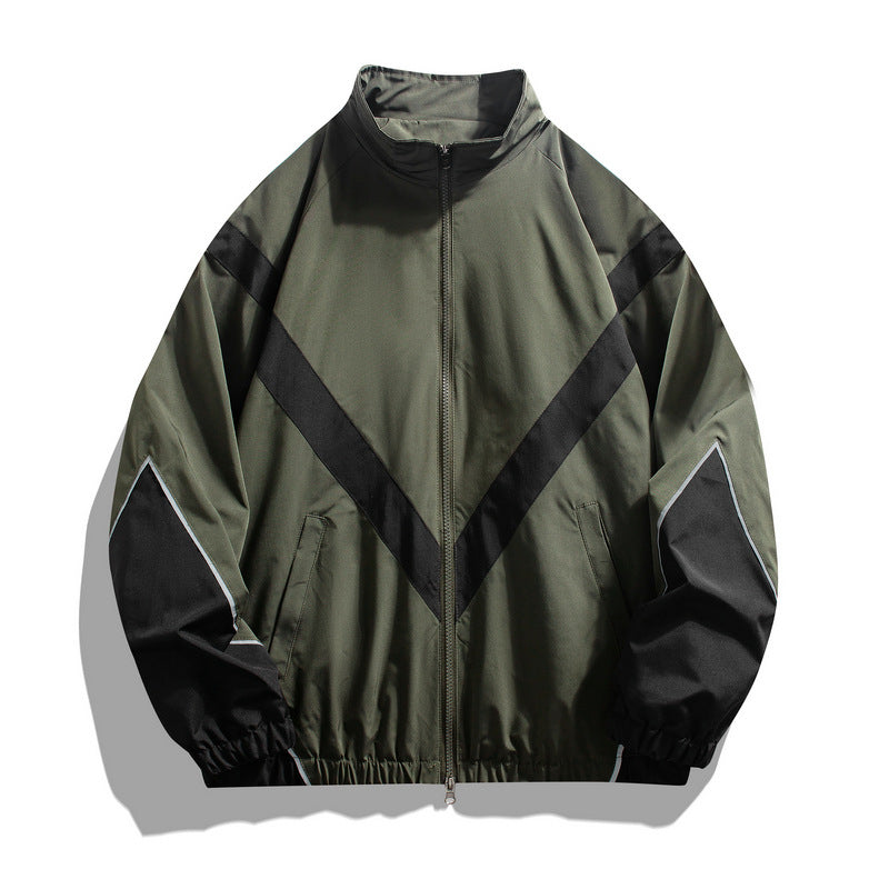 Reflective Patchwork Stand-Up Collar Jacket Spring and Autumn Loose Sports Casual Jacket for Men