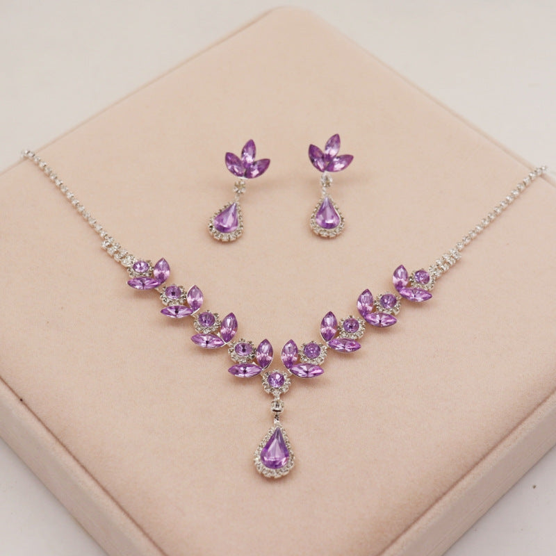 Crystal Amethyst Necklace Earrings suit  Bridal Accessories High-end Sense