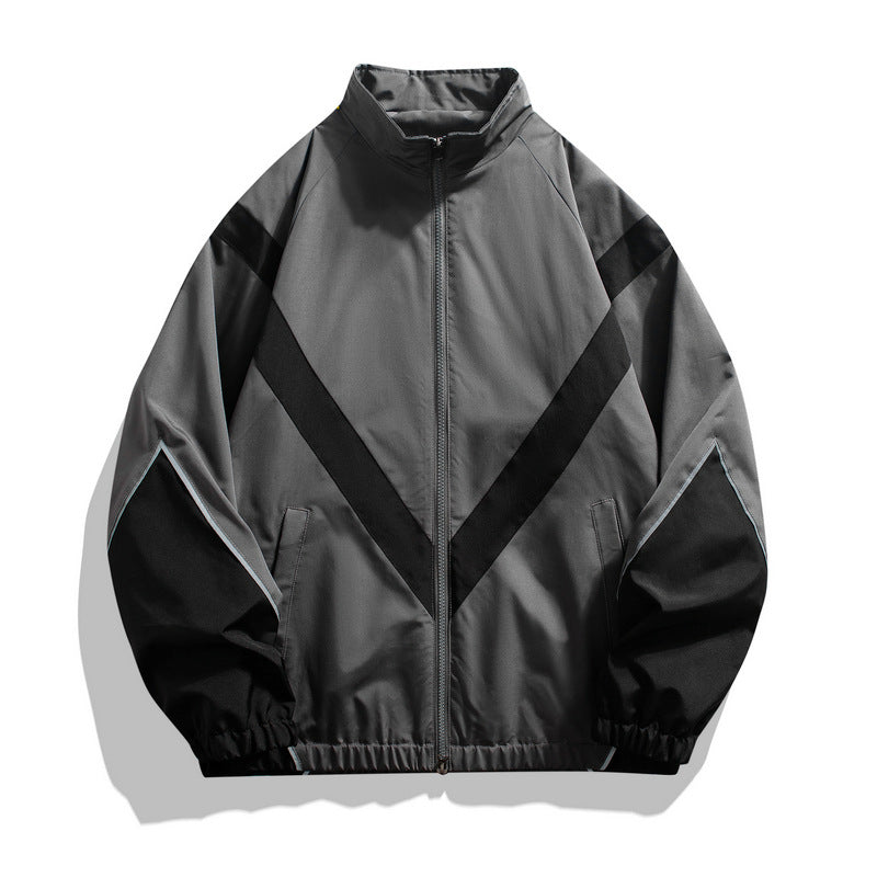 Reflective Patchwork Stand-Up Collar Jacket Spring and Autumn Loose Sports Casual Jacket for Men