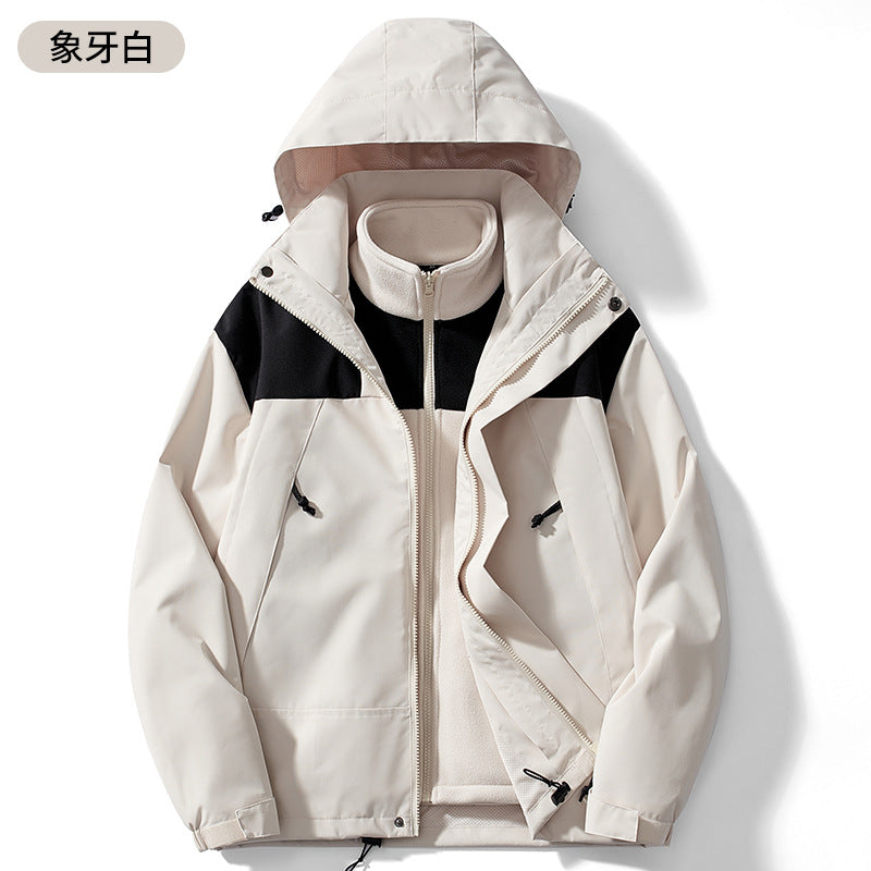 Three-In-One Windproof Mountaineering Jacket Winter Fashion Jacket with Stand Collar