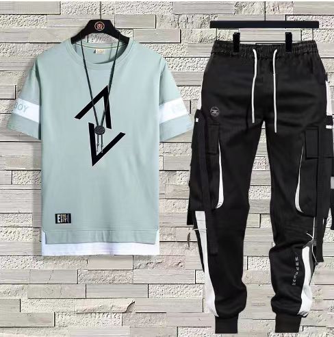 Short-Sleeved T-Shirt Men's Summer Thin Casual  Long Pants Men's set