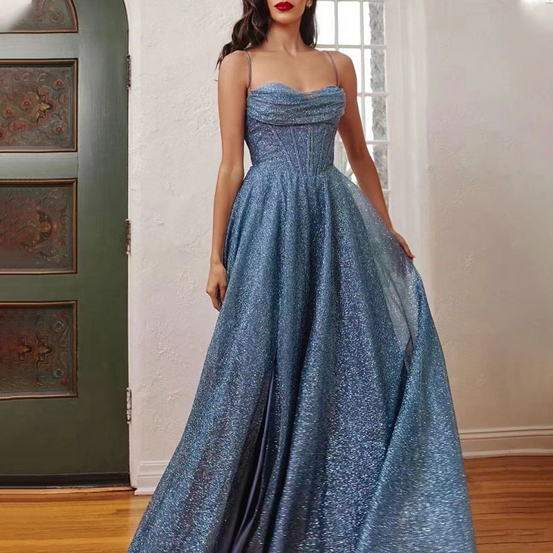 New European and American Cross-Border Women's Long Skirt Sleeveless Tube Top Sprinkled with Gold Sexy Suspender Dress