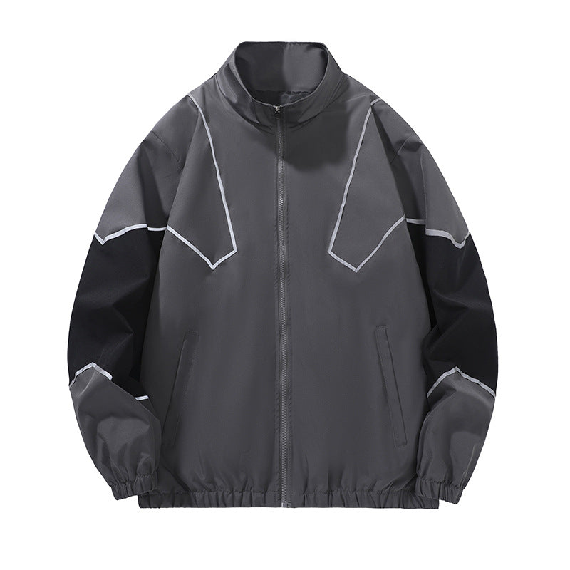 Reflective Patchwork Stand-Up Collar Jacket Spring and Autumn Loose Sports Casual Jacket for Men
