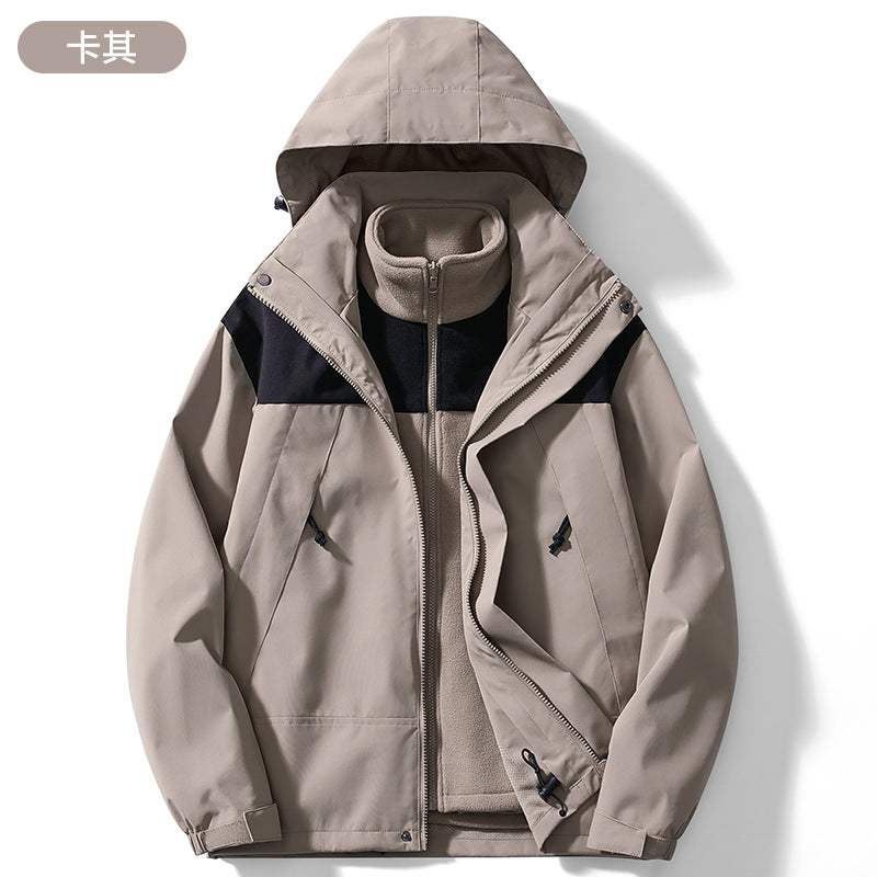 Three-In-One Windproof Mountaineering Jacket Winter Fashion Jacket with Stand Collar