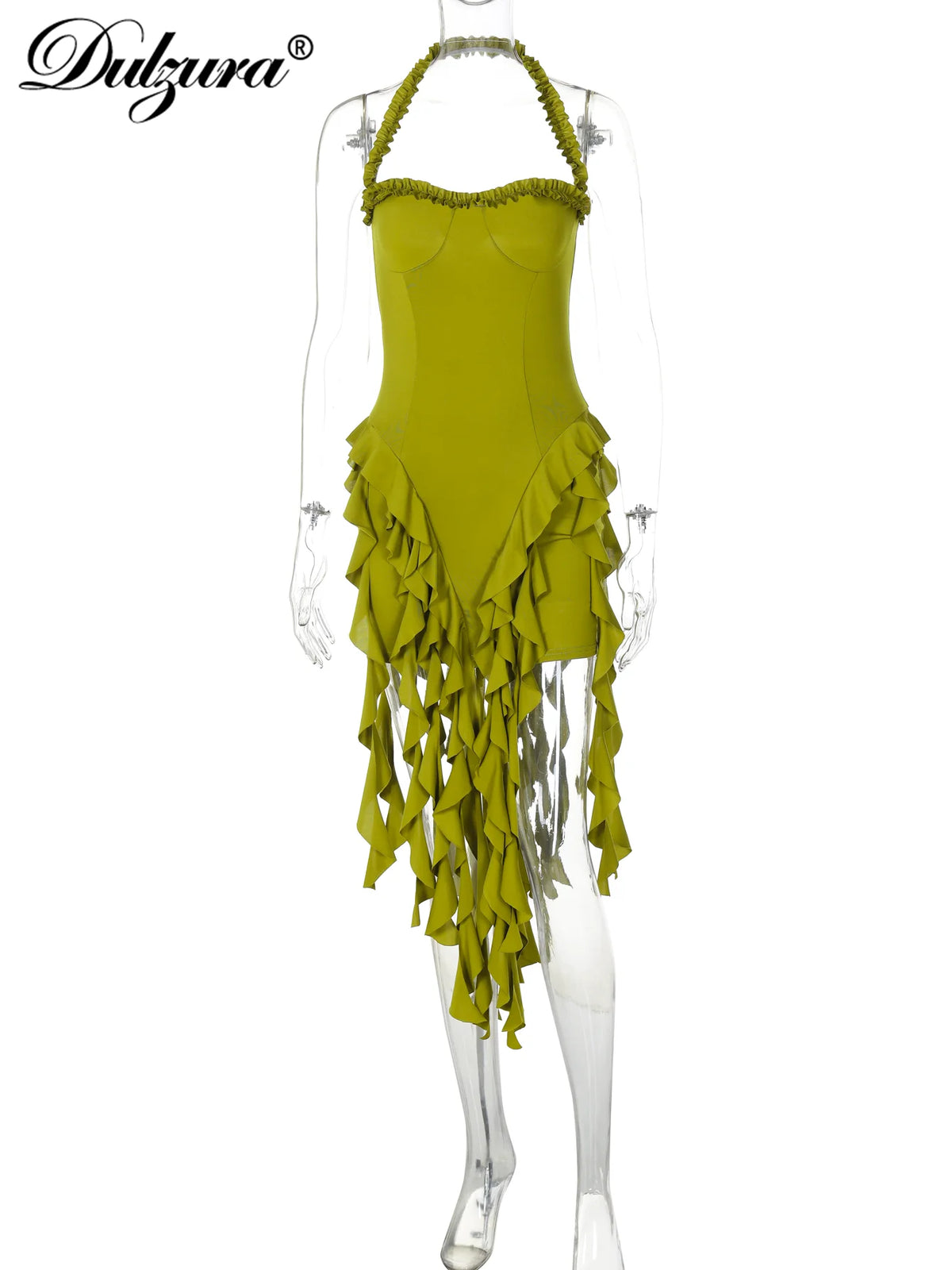 Dulzura Sleeveless Halter Ruffles  Mini Dress