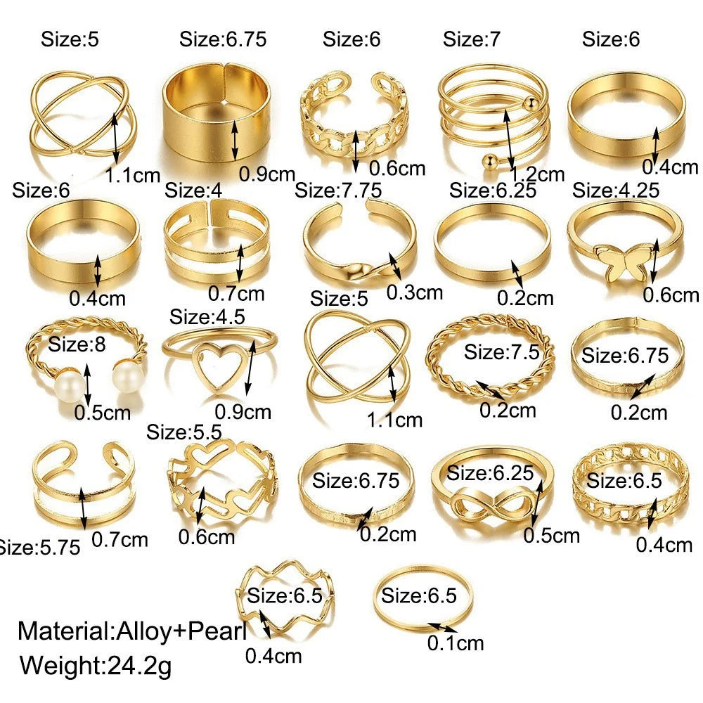Hollow-Out Rings Set For Women Mix Style
