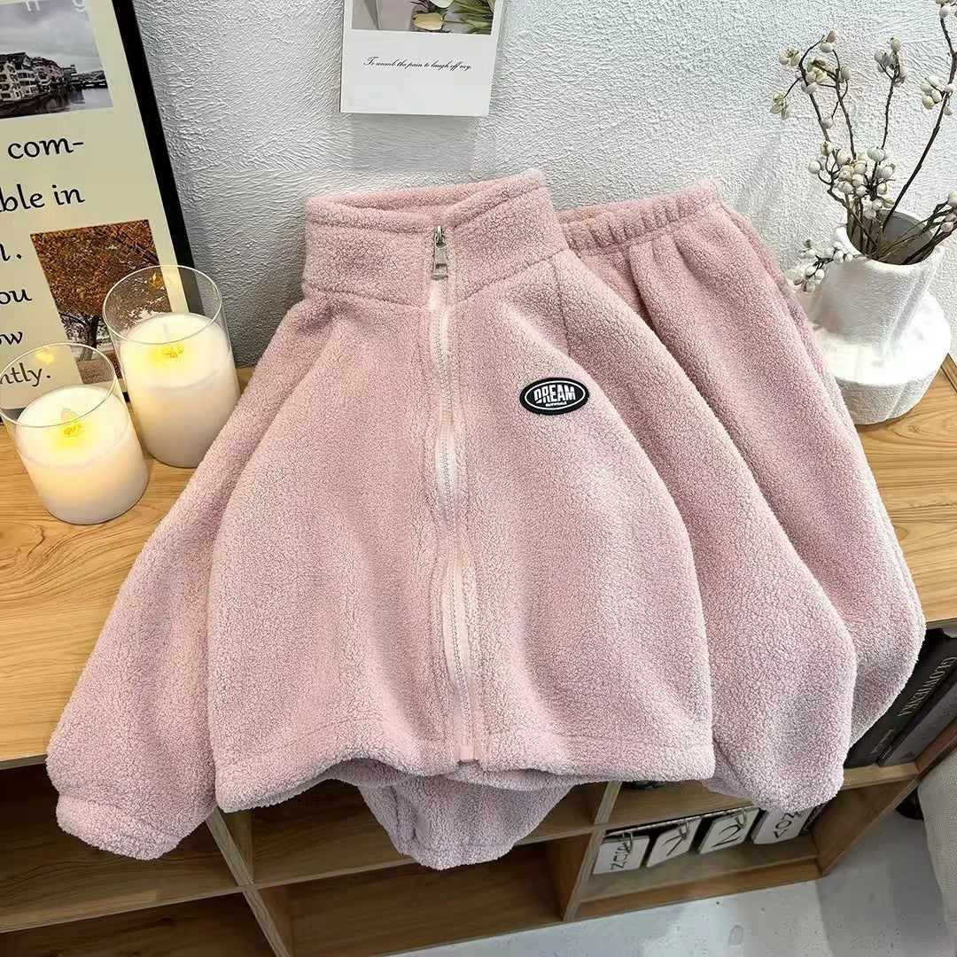 MILANCEL New Autumn Baby Sports Suit Toddler Fleece Solid Color Hoodies Suit Infant Outfit 2PCS