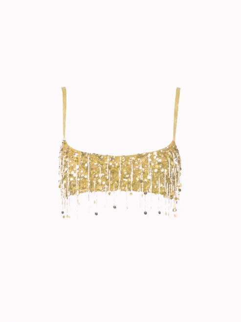 Sexy Tassel Sequins Vest Mini Skirt Women Crop Sling Vests