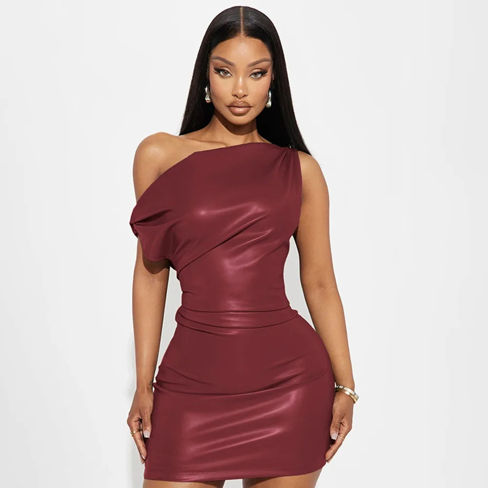 Luxury Leather Strapless Short Dress