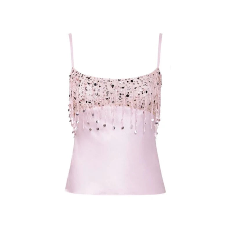 Sexy Tassel Sequins Vest Mini Skirt Women Crop Sling Vests