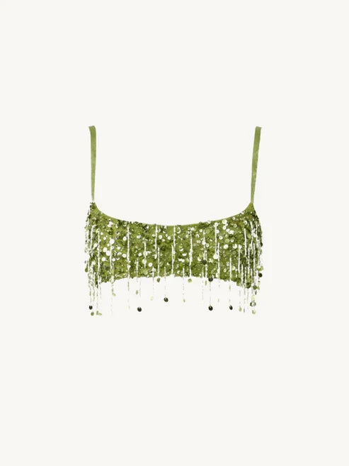 Sexy Tassel Sequins Vest Mini Skirt Women Crop Sling Vests
