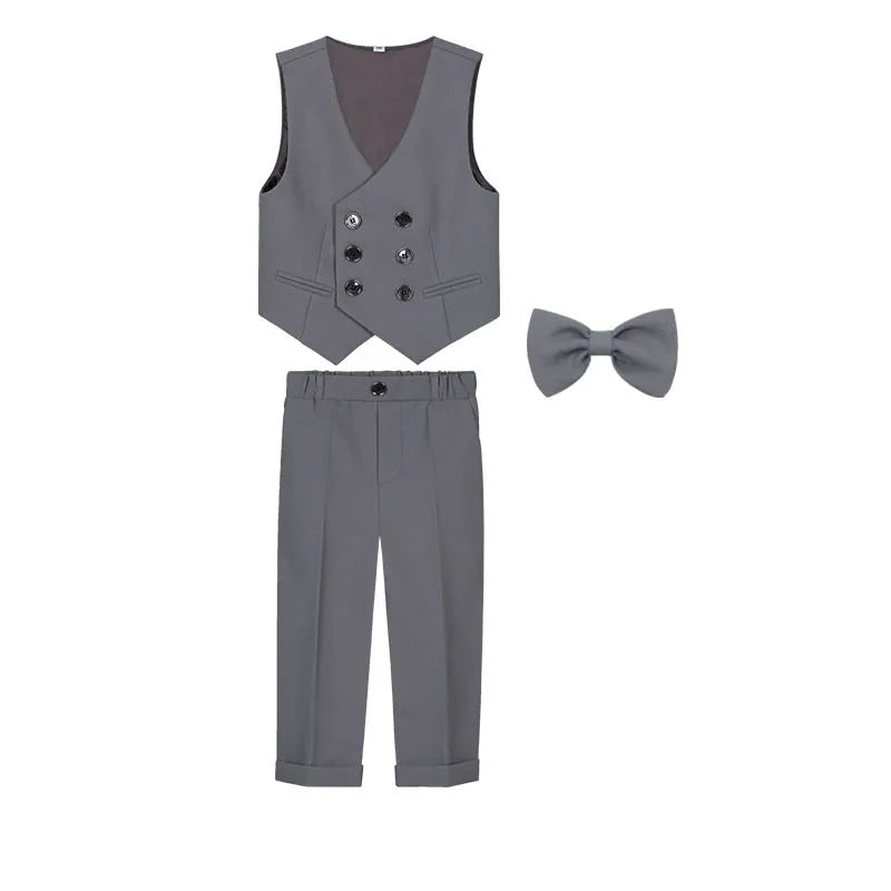 Kids Beige WaistCoat Shirt Pants Bowtie Tuxedo  Vest Suit