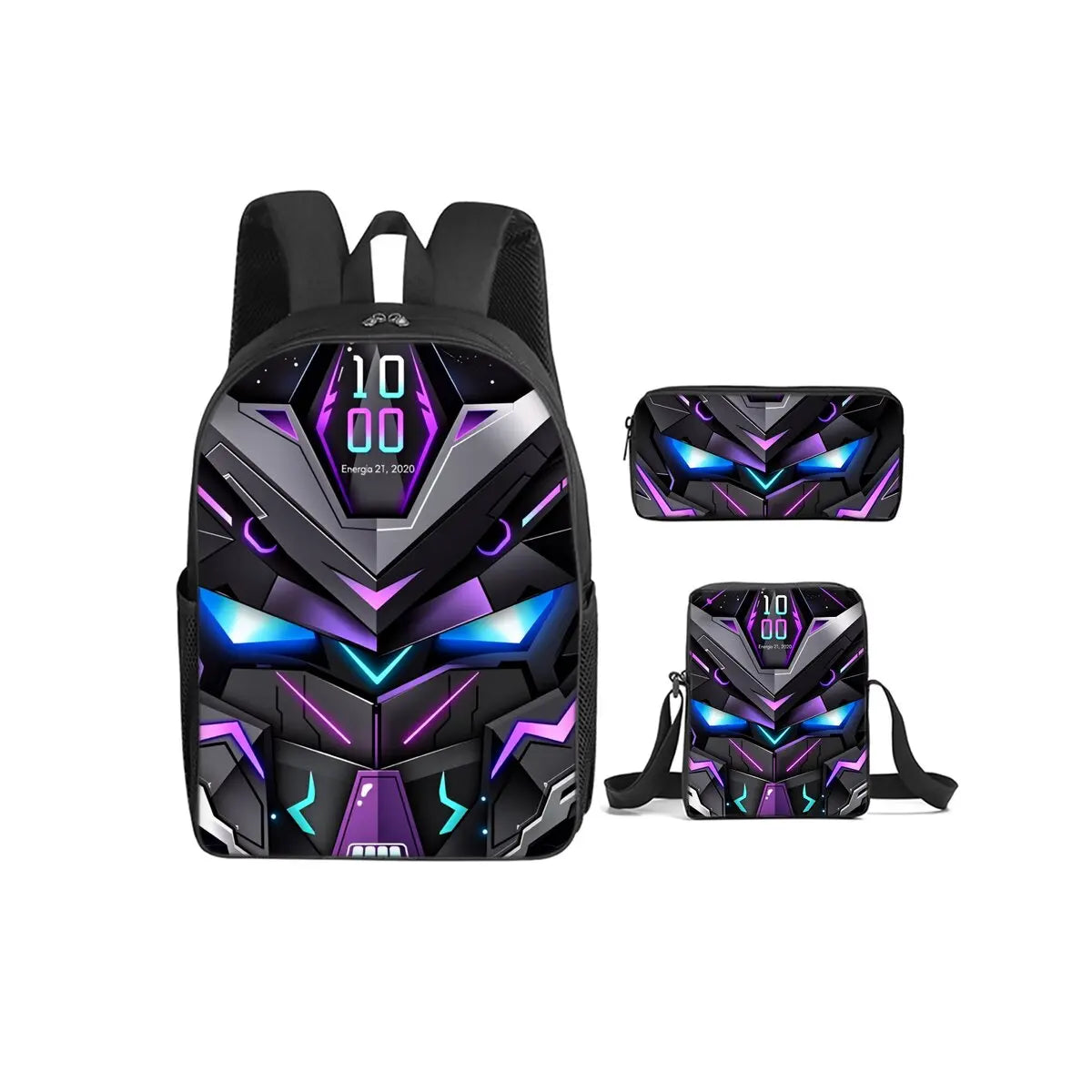 Mechanical Robots Print 3Pcs/Set Backpack with Messenger Bags ,Pencil Bags