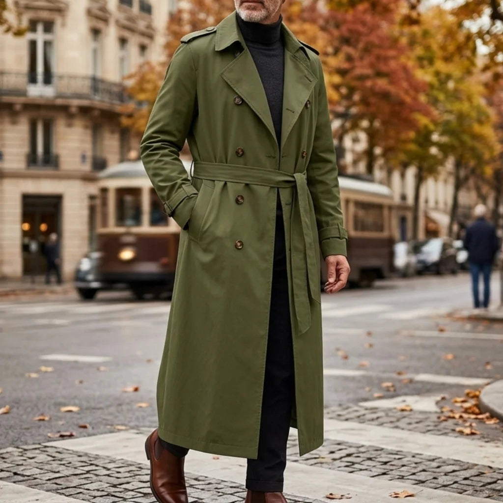 New Men's Trench Autumn Super Long Windbreaker - Double-Breasted with Belt | Thin & Loose Streetwear Casual Long Jackets for Man