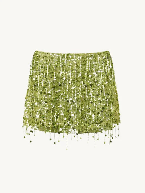 Sexy Tassel Sequins Vest Mini Skirt Women Crop Sling Vests