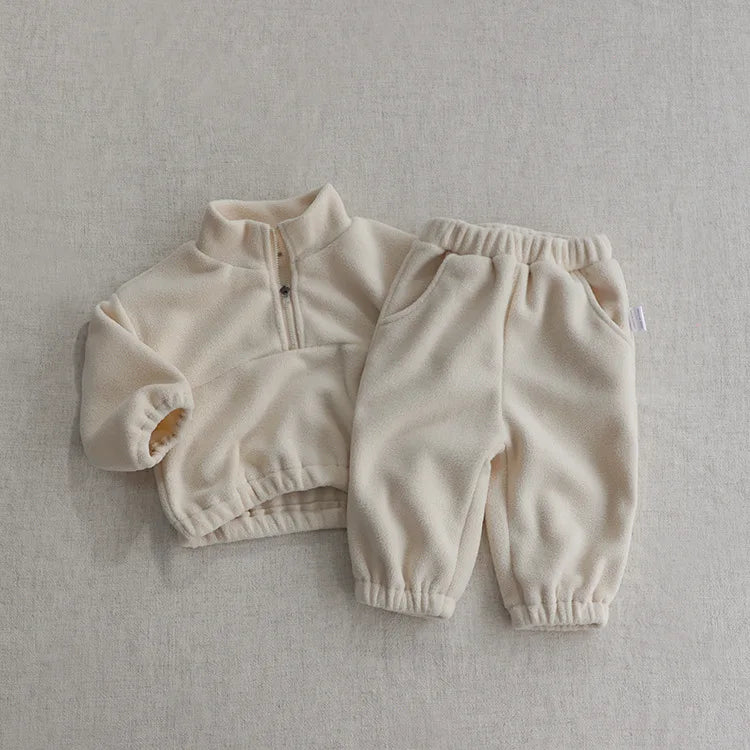 MILANCEL New Autumn Baby Sports Suit Toddler Fleece Solid Color Hoodies Suit Infant Outfit 2PCS