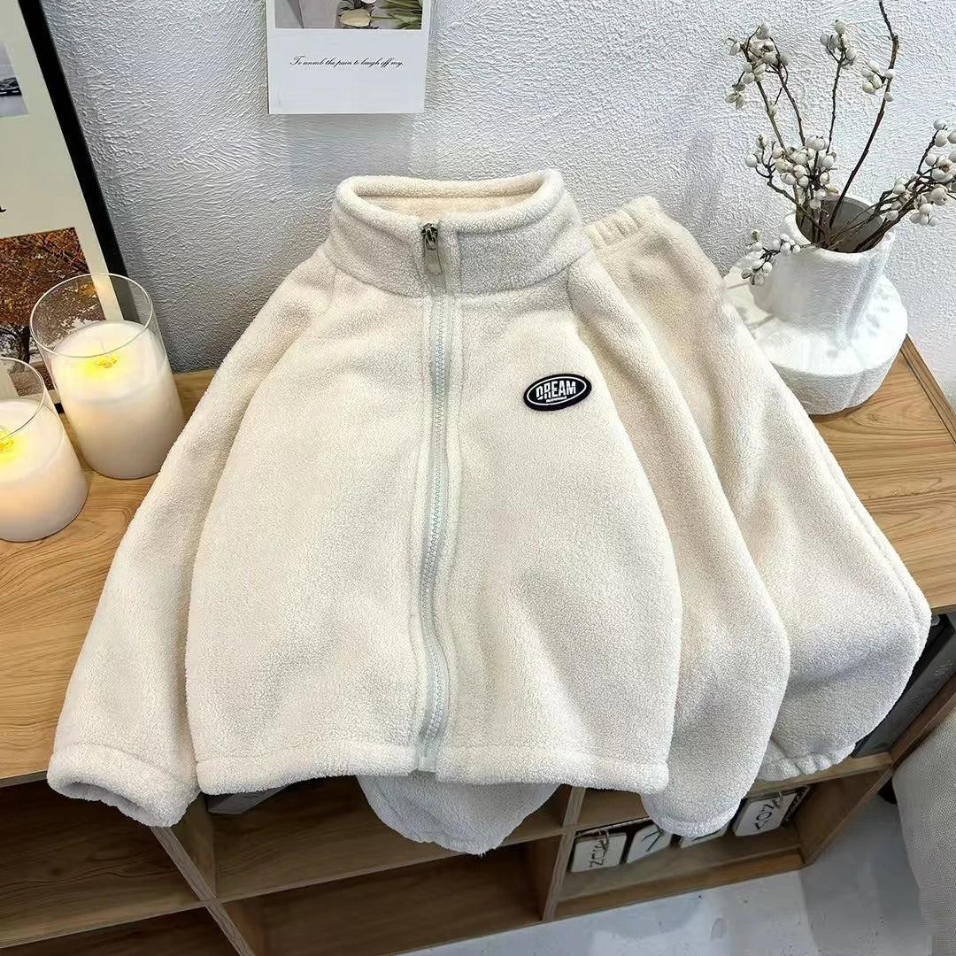 MILANCEL New Autumn Baby Sports Suit Toddler Fleece Solid Color Hoodies Suit Infant Outfit 2PCS