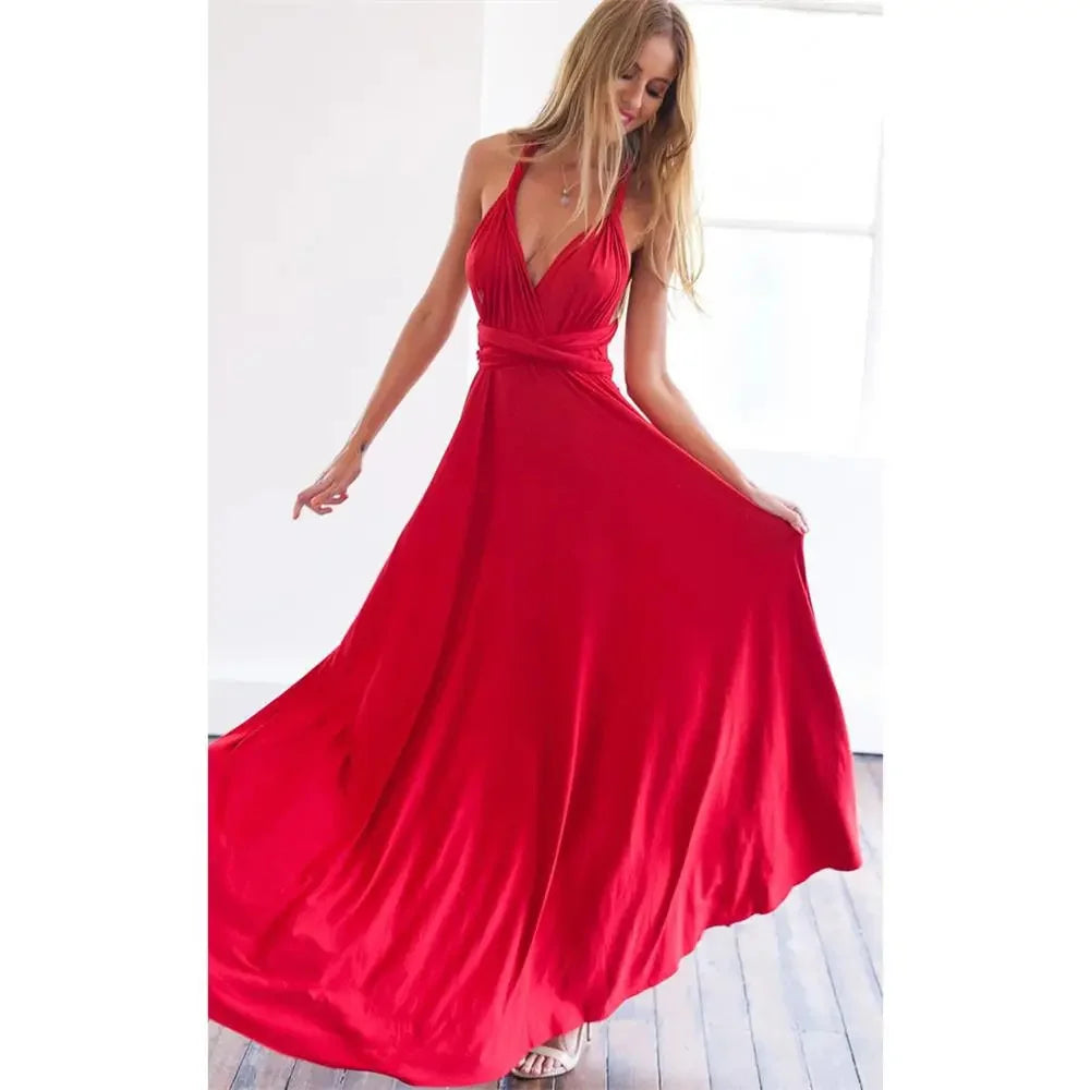 Sexy Multiway Wrap Convertible Boho Maxi  Red Dress