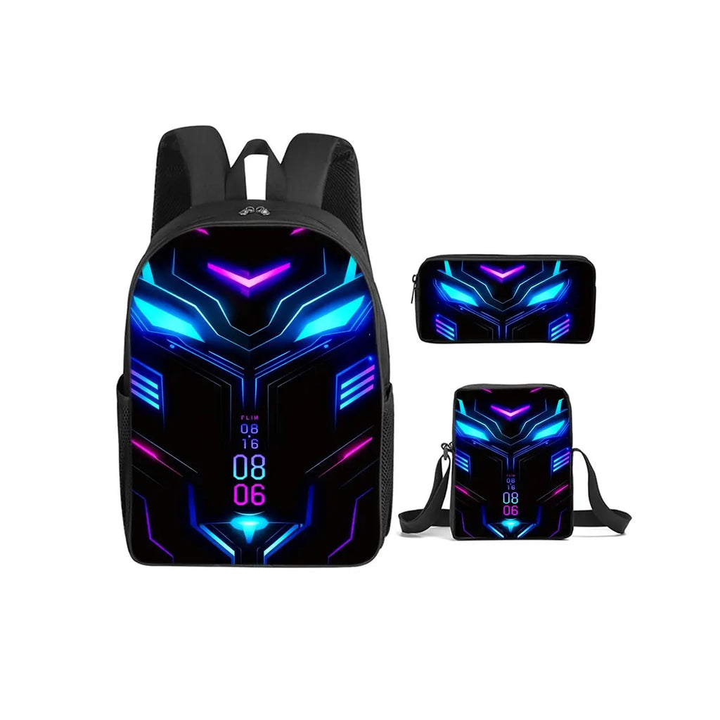Mechanical Robots Print 3Pcs/Set Backpack with Messenger Bags ,Pencil Bags