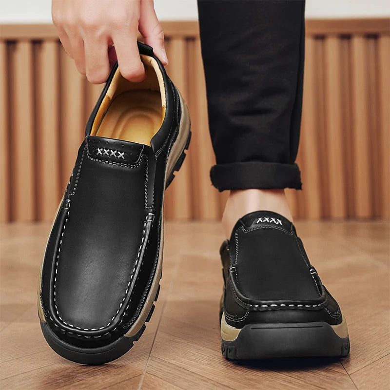 Brand Men Shoes High Quality Genuine Leather Men's Casual Shoes Slip On Comfort Business Man Flats Shoes Outdoor Men Work Shoes